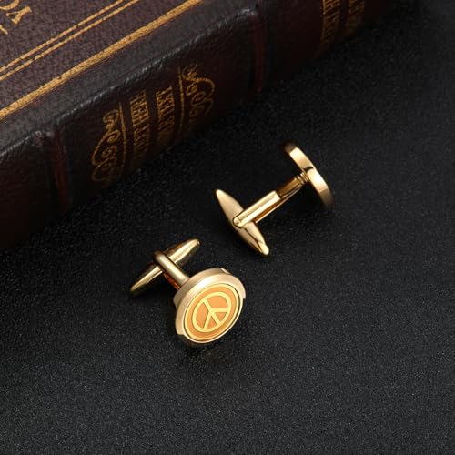 Cuff Links Mens Personalized Classic Round Cufflink Wedding Shirts Cufflinks for Men Jewelry Gifts - style: Peace sign