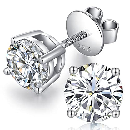 Jiamiaoi Stud Earrings Screw Back Sterling Silver Cubic Zirconia Stud Earrings Set 4 Millimeters-8 Millimeters Nickle Free Hypoallergenic Earring Studs - color: D-Flat-Round Silver, size: 5mm