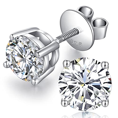 Jiamiaoi Stud Earrings Screw Back Sterling Silver Cubic Zirconia Stud Earrings Set 4 Millimeters-8 Millimeters Nickle Free Hypoallergenic Earring Studs - color: D-Flat-Round Silver, size: 8mm