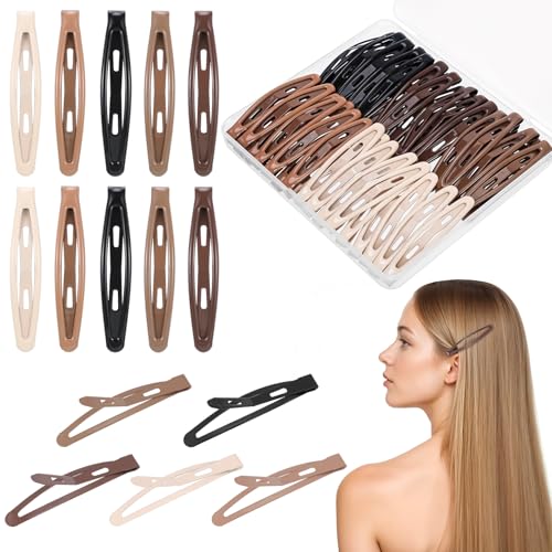 obeoby 40Pcs 2.36In Metal Snap Hair Clips Barrettes, 5 Natural Colors | Small Cute Hair Pins Accessories for Women Girls, No-slip Styling for Thick Thin Fine Hair, Birthday Holiday Gifts - color: Neutral colors