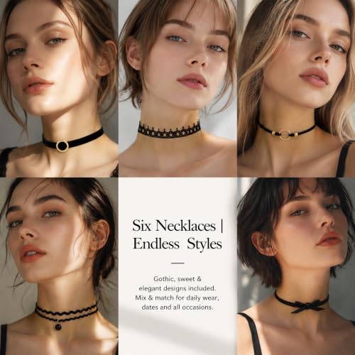 D.Bella 6Pcs Black Lace Choker Necklace Set for Women Gothic Velvet Heart Flower Hollow Chokers Collar Necklace - color: B-8PCS