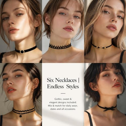 D.Bella 6Pcs Black Lace Choker Necklace Set for Women Gothic Velvet Heart Flower Hollow Chokers Collar Necklace - color: B-8PCS