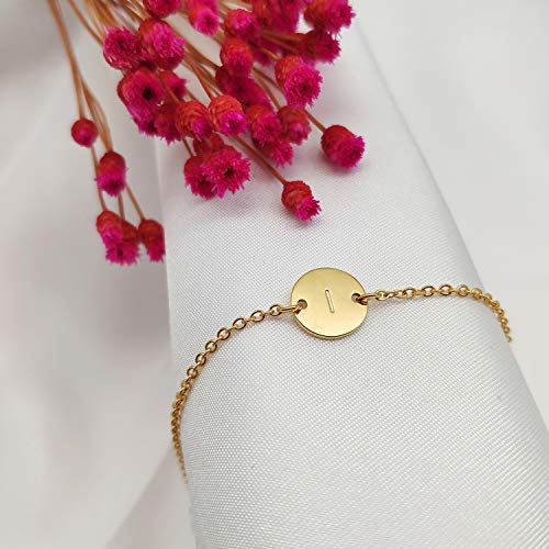 Ovian Initial Charm Bracelet for Women 18K Gold Plated stainless steel Coin Disc Engraved Letter Bracelet Personalized Monogram Name Bracelet - color: I
