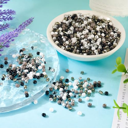 0.22lb 4mm Random Glass Seed Beads 6/0 Mix Rondelle Crystal Pony Beads Bulk Black Brown Seed Bead Kit for Crafts DIY Friendship Bracelets Beading Jewelry Making Supplies - color: Random Black