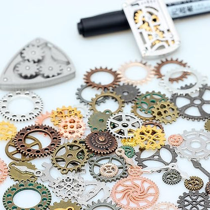 stino 100 G Mixed Style Metal Charms for Jewelry Making, Bulk Silver & Gold Plated, for Bracelet, Necklace, Earrings DIY Crafts - style: Gear