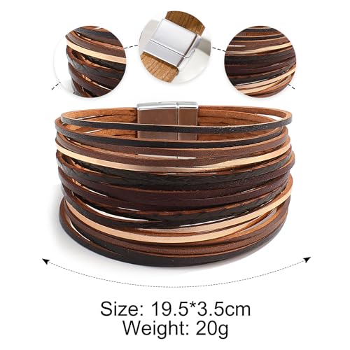 Fesciory Leather Wrap Bracelets for Women, Boho Western Layered Jewelry | Layered leather cuff bracelets, Easy on and off, Boho western style, Daily wear, Gift for women - color: Black 8