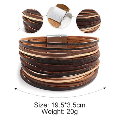 Fesciory Leather Wrap Bracelets for Women, Boho Western Layered Jewelry | Layered leather cuff bracelets, Easy on and off, Boho western style, Daily wear, Gift for women - color: Black 8