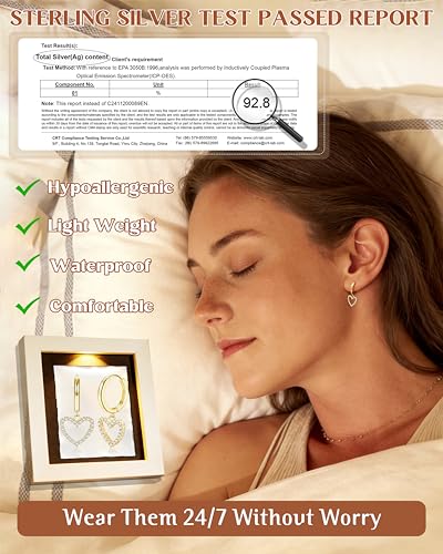 FIBO STEEL 14K Gold Plated Hoop Earrings with Charms for Women Huggie Hoops | Hypoallergenic 925 Sterling Silver Post Dangle Earrings Small Silver Gold Hoops Earring Cubic Zirconia Dangle Drop Jewelry - color: Hollow Heart - 14K Gold Plated