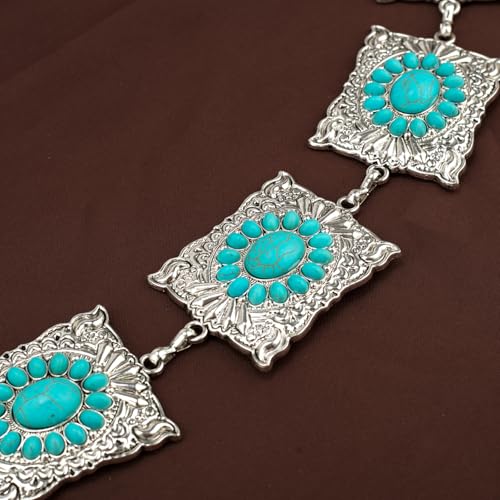 ILuvatar Western Metal Concho Belt for Women Cowgirl Waist Chain for Women Dress Pants Adjustable - color: Silver-t17