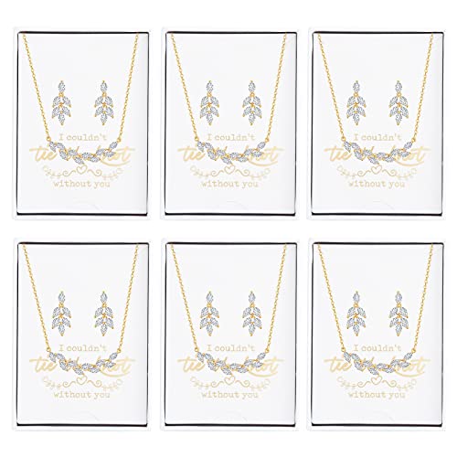 DHQH Bridesmaid Earrings Necklace Set Proposal Gifts Set for Women Leaf Pendant Necklace set of 4/6 Wedding Jewelry - color: new gold-6