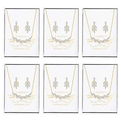 DHQH Bridesmaid Earrings Necklace Set Proposal Gifts Set for Women Leaf Pendant Necklace set of 4/6 Wedding Jewelry - color: new gold-6