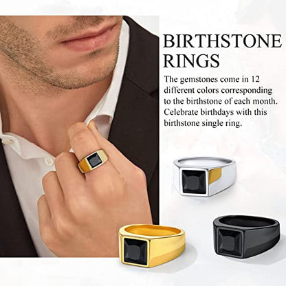 Bestyle Stainless Steel Men Signet Ring-Black/Blue Gemstone Band Ring-Classic Simple Thick Men Ring Size 7-14 - color: 02. 8MM Black Zircon - Steel