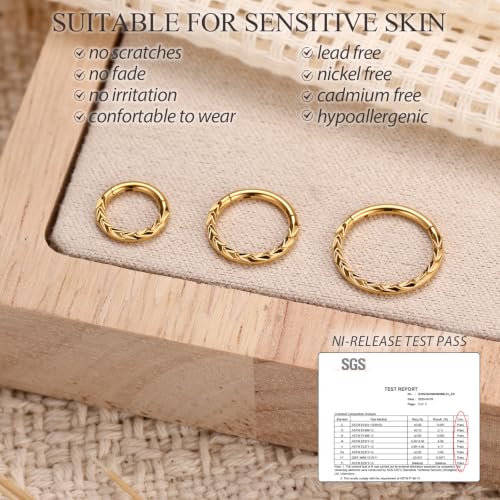 PEAKLINK 16G Arrow Nose Hoop Ring Conch Helix Cartilage Earring Hinged Segment Seamless Clicker Ring Surgical Steel Septum Jewelry Rook Daith Lip Tragus Piercing Jewelry for Women Men - color: Front Arrow,Gold