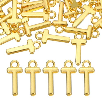 uxcell Letter Charm, Alloy Letter Initial Alphabet Charm for DIY Craft Jewelry Making Bracelets Earrings Necklace - color: Gold - T
