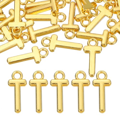 uxcell Letter Charm, Alloy Letter Initial Alphabet Charm for DIY Craft Jewelry Making Bracelets Earrings Necklace - color: Gold - T