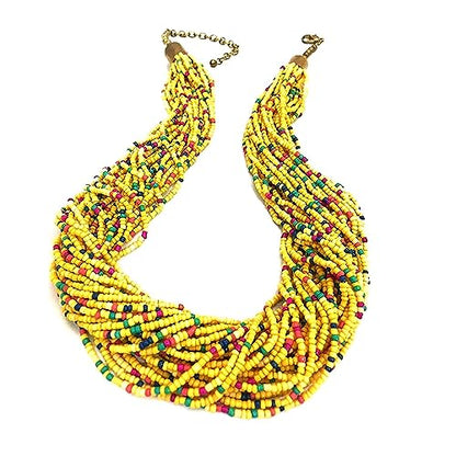 Bohemian handmade beaded statement necklace for women and girls by Ishvaku - color: Yellow