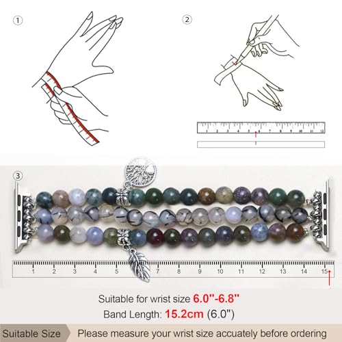 Newlibery Natural Stone Bracelet Beaded-Bands Women Compatible with Apple Watch 38mm 40mm 41mm 42mm (S10/11) Feminine Cute Handmade Stretch Strap for iWatch Series 11/10/9/8/7/6/5/4/3/2/1 SE 3/2/1 - color: A2 Rhyolite jasper, size: 38/40/41/42mm(s10/11)