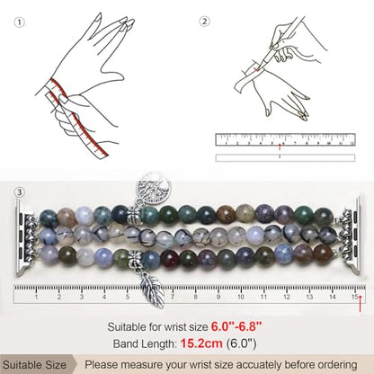 Newlibery Natural Stone Bracelet Beaded-Band Women Compatible with Apple Watch 42mm(S3/2/1) 44/45/46/49mm Feminine Handmade Stretch Strap for iWatch Series 11/10/9/8/7/6/5/4/3/2/1 SE 3/2/1 Ultra1/2/3 - color: A2 Rhyolite jasper, size: 46(s10/11)/49/45/44/