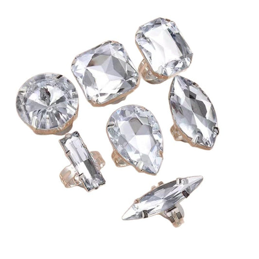 PLOUTOS Oversized Crystal Rhinestone Statement Cocktail Ring Set For Women Multi Shape Adjustable Band Chunky Fashion Jewelry Silver Tone For Women Party - color: Silver