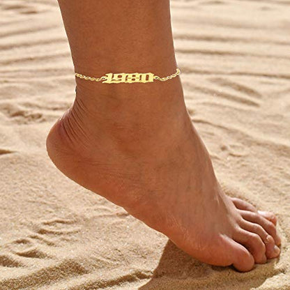 CSIYANJRY99 Birth Year Ankle Bracelets for Women14K Gold Plated Birth Year Number Anklets Adjustable Chain Beach Foot Ankle Bracelets for Women Birthday - style: 1999