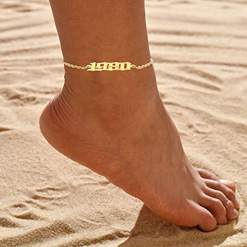 CSIYANJRY99 Birth Year Ankle Bracelets for Women14K Gold Plated Birth Year Number Anklets Adjustable Chain Beach Foot Ankle Bracelets for Women Birthday - style: 1983
