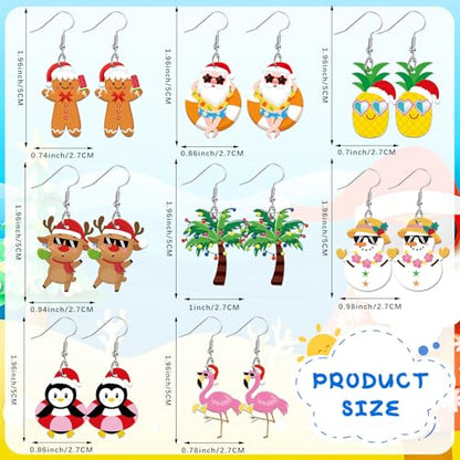 8 Pairs Summer July Christmas Acrylic Earring for Women | Pineapple Tree Santa Claus Earrings, Christmas in Summer Jewelry Gifts Party Accessories, Lightweight Acrylic, Double Side - style: july Christmas