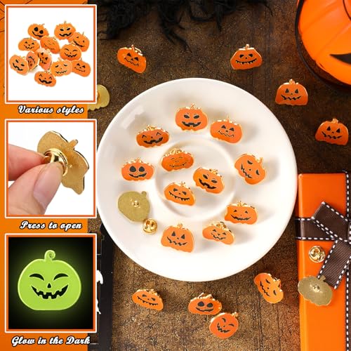 Liliaafar 36 Pieces Halloween Enamel Pins Set Grow in the Dark Halloween Lapel Pins Bulk for Backpacks Clothing Hat Bag Gifts - style: Pumpkin