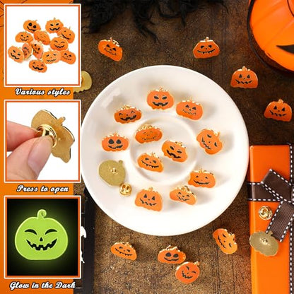 Liliaafar 36 Pieces Halloween Enamel Pins Set Grow in the Dark Halloween Lapel Pins Bulk for Backpacks Clothing Hat Bag Gifts - style: Pumpkin