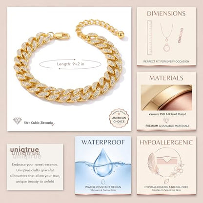 Width-12mm Chunky Cuban Link Ankle Bracelets for Women Waterproof, 18K Gold/Silver Plated Anklets Cubic Zirconia Adjustable Thick Chain Trendy Beach Summer Fashion Jewelry Gift - style: Style 2