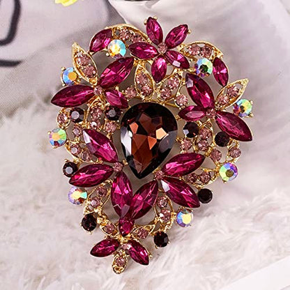 SELOVO Leaf Bouquet Scarf Big Brooch Pin Broach Crystal Jewelry - color: Purple