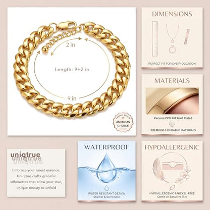 Width-12mm Chunky Cuban Link Ankle Bracelets for Women Waterproof, 18K Gold/Silver Plated Anklets Cubic Zirconia Adjustable Thick Chain Trendy Beach Summer Fashion Jewelry Gift - style: Style 1