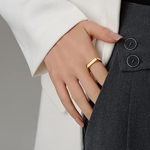 VQYSKO 14K Gold Plated Signet Ring | Statement Band Jewelry for Women - color: Rectangle Gold