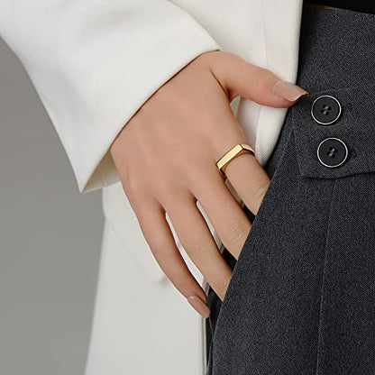 VQYSKO 14K Gold Plated Signet Ring | Statement Band Jewelry for Women - color: Rectangle Gold