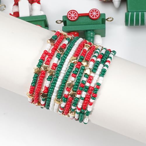 Ardorchid Halloween Bracelets for Women Pumpkin Ghost Steleton Bat Skull Beaded Stackable Stretchy Bracelet Rugby Thanksgiving Christmas Heishi Bracelets - color: Christmas Bracelets-2