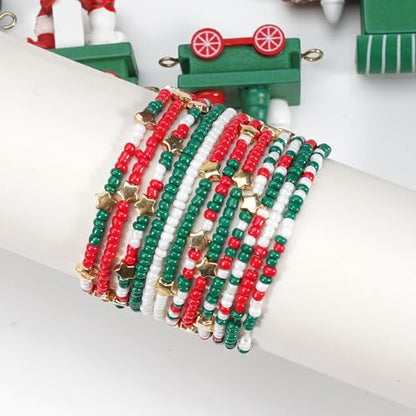 Ardorchid Halloween Bracelets for Women Pumpkin Ghost Steleton Bat Skull Beaded Stackable Stretchy Bracelet Rugby Thanksgiving Christmas Heishi Bracelets - color: Christmas Bracelets-2