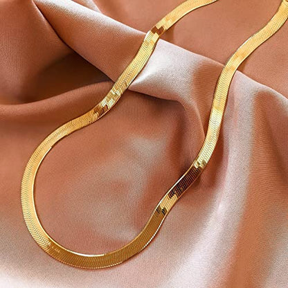 DEARMAY 14K Gold Plated Herringbone Necklaces for Women, Dainty Gold Snake Choker Chain Non Tarnish Trendy Simple Thin & Chunky Options Neckalce 1.5/3/5/6/8mm Chain Jewelry for Gifts - color: 5MM 16"-GD Herringbone Necklace