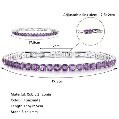 HEEYA Birthstone Silver/Gold Plated Tennis Bracelets, Adjustable 4mm CZ Tennis Bracelets for Women, Fashion Jewelry Wedding Gift Size 6.8 inch+1 inch Extender - color: 02 February Amethyst