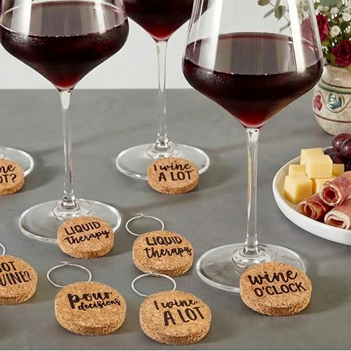 Juvale Wine Glass Charms - 1-Inch Circle Cork, 12-Pack - Wine Charms for Stem Glasses & Funny Party Decor - Birthday Party Favors