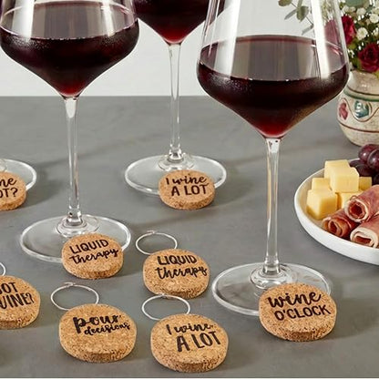 Juvale Wine Glass Charms - 1-Inch Circle Cork, 12-Pack - Wine Charms for Stem Glasses & Funny Party Decor - Birthday Party Favors