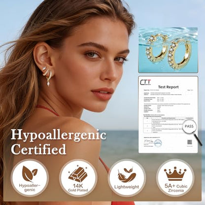 14K Gold Hoop Dangle Stud Earrings Surgical Steel Helix Piercing | Hypoallergenic,Cubic Zirconia,3 Pairs Huggie Hoop Set for Women,Dangle Stud,Cartilage Tragus Conch Earring,Jewelry Gift - color: A1-Gold Marquise Cut CZ