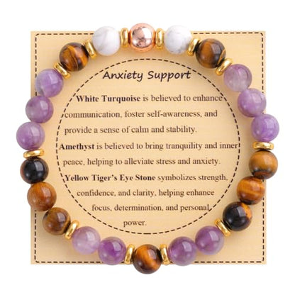 KSQS Healing Stone Bead Bracelet for Women, Natural Gemstones Balance Protection Bracelet, Spiritual Crystal Beads Bracelet Anxiety Relief with Meaning Card - color: Anxiety Support