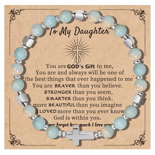 Natural Stone Stretch Bracelet for Women - Holy Water Elastic Cross Bracelet | Christmas Christian Baptism Gift, Meaningful Gifts, Unique Gift for Friends Mom Daughter Sister - style: cross-Daughter