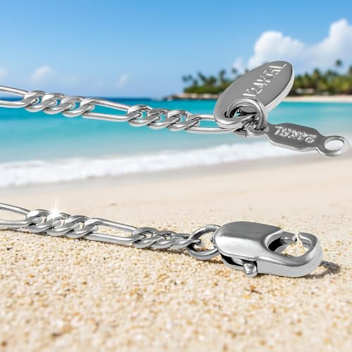 LIFETIME JEWELRY Womens Gold Anklet 2.5mm Figaro Chain Ankle Bracelets 24K Gold Plated - color: White Gold