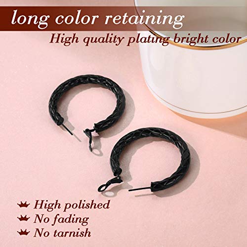 FindChic Chunky Hoop Earrings for Women, Silver/Black/14K Gold Plated Crossover Patterned Hollow Tube Rounded Loop Earrings, 30mm/40mm/60mm/80mm Hoops with Custom Name Options and Gift Box - color: a.Black, size: 40MM