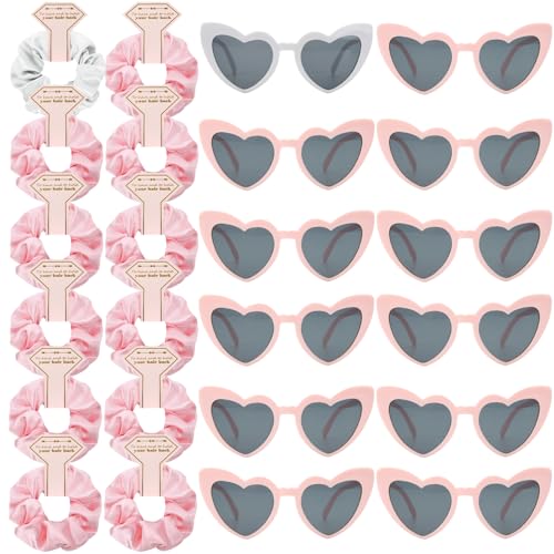 Satin Bridesmaid Scrunchies Bachelorette Hair Ties Set of 6 sunglasses Bridal Shower No Damage Hairties ideas Gift for Wedding Party Favors Bridesmaid Proposal Gifts (12pcs White&Pink) - color: 12pcs White&Pink