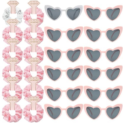 Satin Bridesmaid Scrunchies Bachelorette Hair Ties Set of 6 sunglasses Bridal Shower No Damage Hairties ideas Gift for Wedding Party Favors Bridesmaid Proposal Gifts (12pcs White&Pink) - color: 12pcs White&Pink