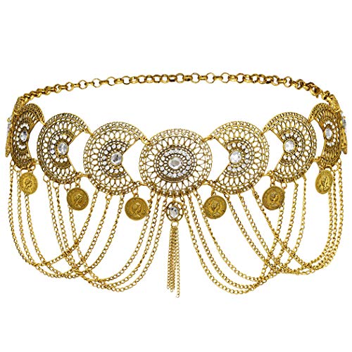 idealway Vintage Waist Chain Hollow Carving Rhinestone Crystal Body Chain Summer Beach Body Waist Chain Jewelry - color: Brown