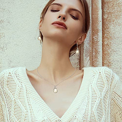 EleQueen 925 Sterling Silver CZ Freshwater Cultured Pearls Bridal Pendant Necklace Earrings Wedding Jewelry Sets, Valentine's Day/Mother's Day/Christmas Gift - style: Pearl Jewelry Sets