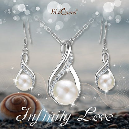 EleQueen 925 Sterling Silver CZ Freshwater Cultured Pearls Bridal Pendant Necklace Earrings Wedding Jewelry Sets, Valentine's Day/Mother's Day/Christmas Gift - style: 01-Ivory