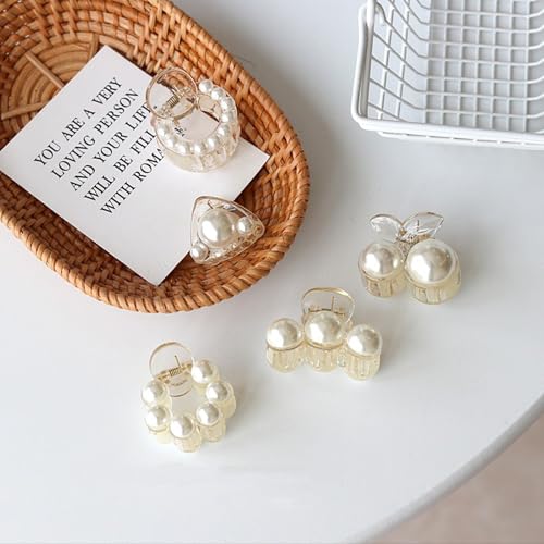 Pearl Hair Clips for Women, Small Hair Claw Clip Strong Hold,Mini Banana Jaw Clip Barrettes Nonslip,Hair Accessories Set Birthday Wedding Gift for Girl Thick Thin Curly Hair(5 PCS) - size: 1 Count (Pack of 5)
